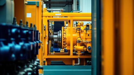 Poster - Bright yellow industrial machinery components are displayed prominently inside