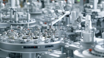 Poster - Automated Factory Assembly Line With Multiple Robotic Arms And Machines