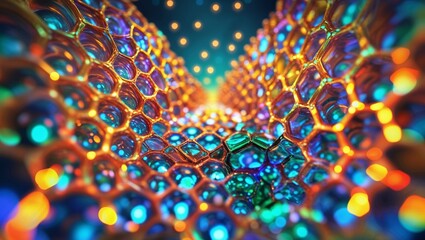 Poster - Beautiful close-up of colorful hexagonal patterns illuminated by light in a tranquil environment