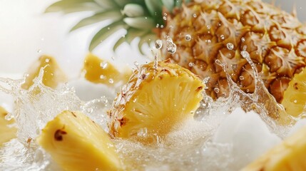 Poster - Fresh pineapple slices and water creating a refreshing splash