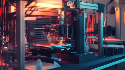 Poster - This image shows a robotic machine doing delicate electronics work