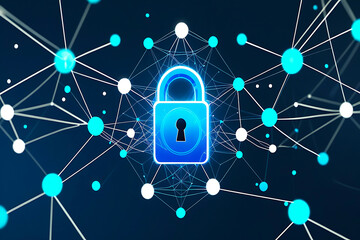 Futuristic Digital Security Concept Glowing Padlock & Network Connections