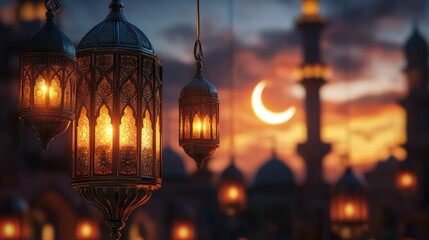 Poster - Intricate hanging lanterns illuminate a beautiful night sky scene