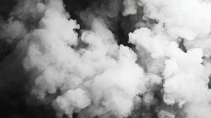 Poster - White smoke clouds floating against a dark black background
