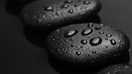 Poster - Close up of wet spa stones on a black background