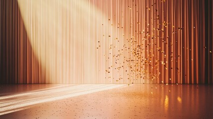 Poster - A beam of light shines on falling golden confetti