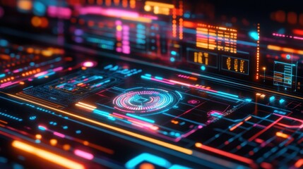 Poster - Detailed Image Displays Futuristic Computer Technology And Designs Neon Lights