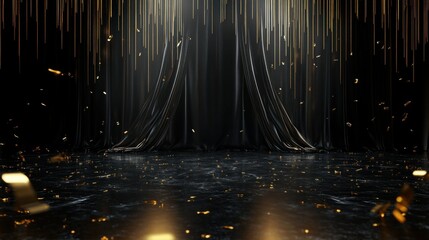 Poster - Black curtains and gold confetti create elegant stage ambience