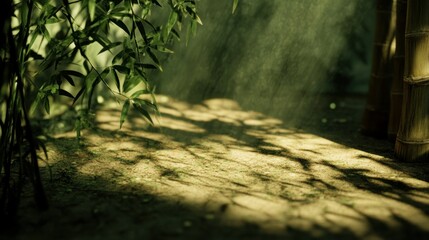 Poster - A tranquil image of bamboo and shadows with green leaves