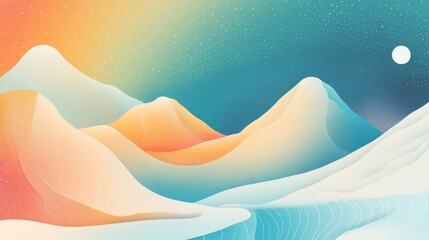 Poster - Abstract stylized mountains with a starry night sky background