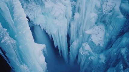 Poster - The Beautiful Frozen Waterfall Shows Delicate Ice Formations Up Close