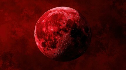 Poster - A Red Crimson Colored Moon Against a Deep Red Background