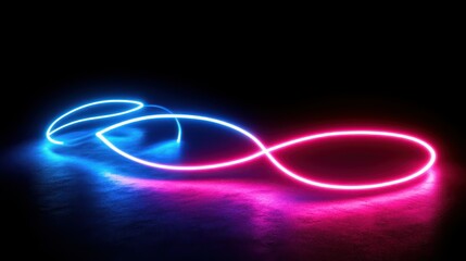 Aufkleber - A blue and pink neon line curving in a dark space