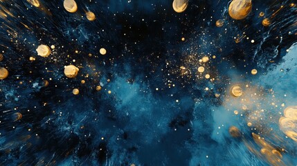 Canvas Print - Backdrop showcasing galactic void with glowing explosions and cosmic mist in inked comic style