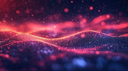 Poster - Sparkling particles form an abstract wavy background of colors