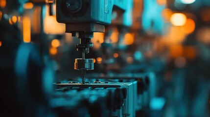 Poster - A focused close up of industrial machinery in action