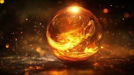 Aufkleber - An orange glowing orb with glowing lights and reflections