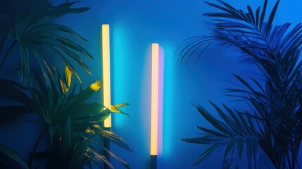 Poster - The neon tube lights and leaves create aesthetic scene lighting