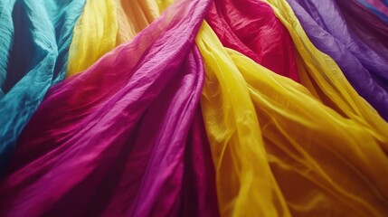 Poster - Colorful fabric flowing in waves across the entire image background