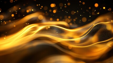 Aufkleber - Golden Abstract Waves Displaying Sparkles on Black Background