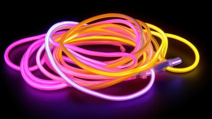 Poster - Illuminated multicolored neon lights cable creating various shapes and forms