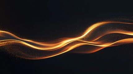 Poster - Glowing golden wavy lines floating on a dark background