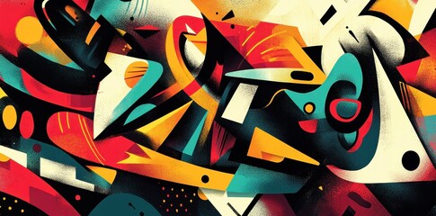 Poster - A vibrant and complex abstract artwork with geometric shapes and colors