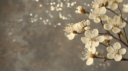 Poster - White Cherry Blossom Branches On A Textured Background