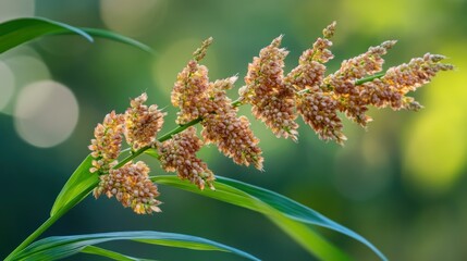 Poster - Close up of plant leaves and flowers in sunlight bokeh