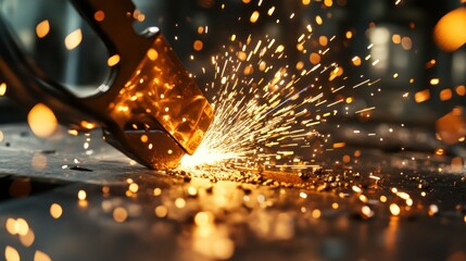 Aufkleber - A close up view of metal working sparks and tool