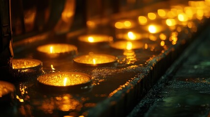 Poster - The glowing candles are burning brightly in a dark environment