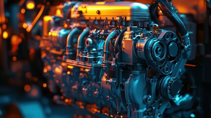 Poster - The detailed engine components are complex and detailed