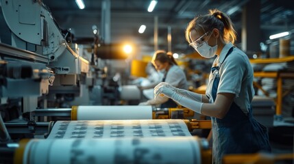 Poster - A woman working on a machine in a printing facility
