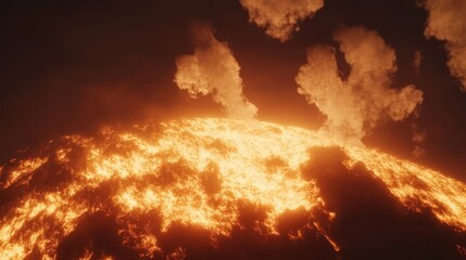 Poster - Intense burning sun displays immense heat with cloudy sky background