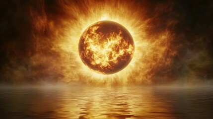 Poster - A burning fiery celestial body reflected in the water
