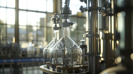 Poster - Laboratory Glassware and Industrial Equipment Illustrate Scientific Research Processes