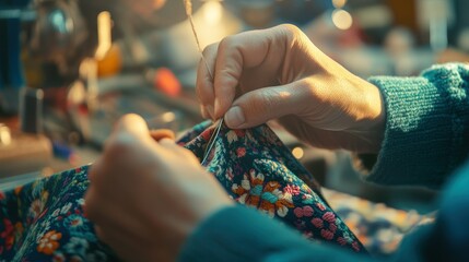 Poster - A Person Hand Sewing with a Needle and Thread