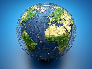 globe networked, global illustration on azure