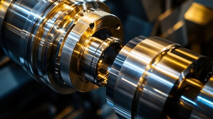 Poster - Detailed close up of industrial machine components in metal