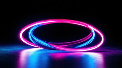 Poster - Glowing pink and blue neon light rings against a black background