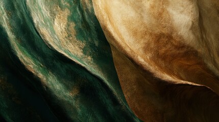 Poster - Abstract composition showcasing undulating fabric of green and gold hues