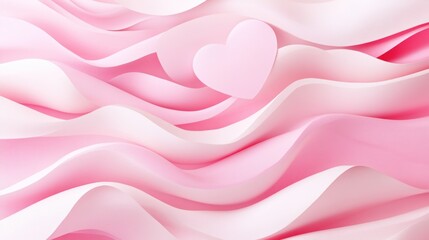 Poster - Abstract wavy pink shapes with a floating paper heart shape