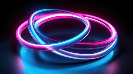 Poster - Glowing blue and pink rings intertwine on a dark background