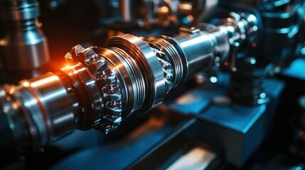 Poster - Close up of a machine part highlighting gears and metal finish