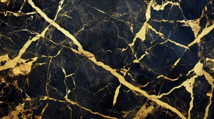 Poster - Elegant black marble background with veins of golden colors