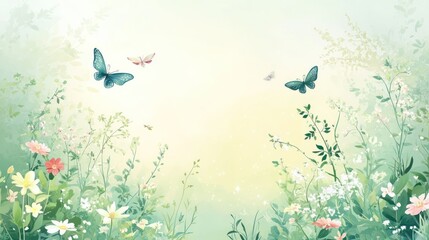 Poster - Butterflies flutter gently among colorful wildflowers in a vibrant meadow