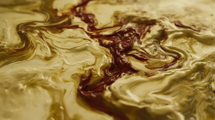 Poster - Swirling Cream and Dark Red Paint Creating an Abstract Artistic Texture