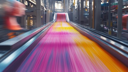 Poster - Colorfully Colored Fabric Conveyor Belts Rolling Rapidly Through the Factory