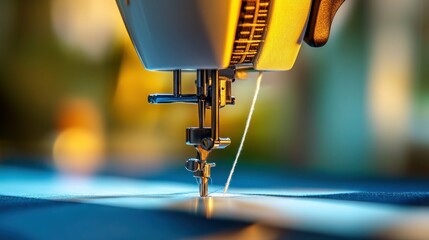 Poster - A detailed close up of a sewing machine in action