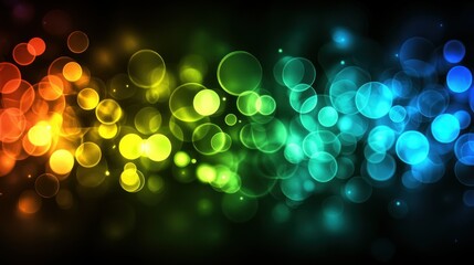 Poster - Colorful bokeh circles on a dark background create an artistic display